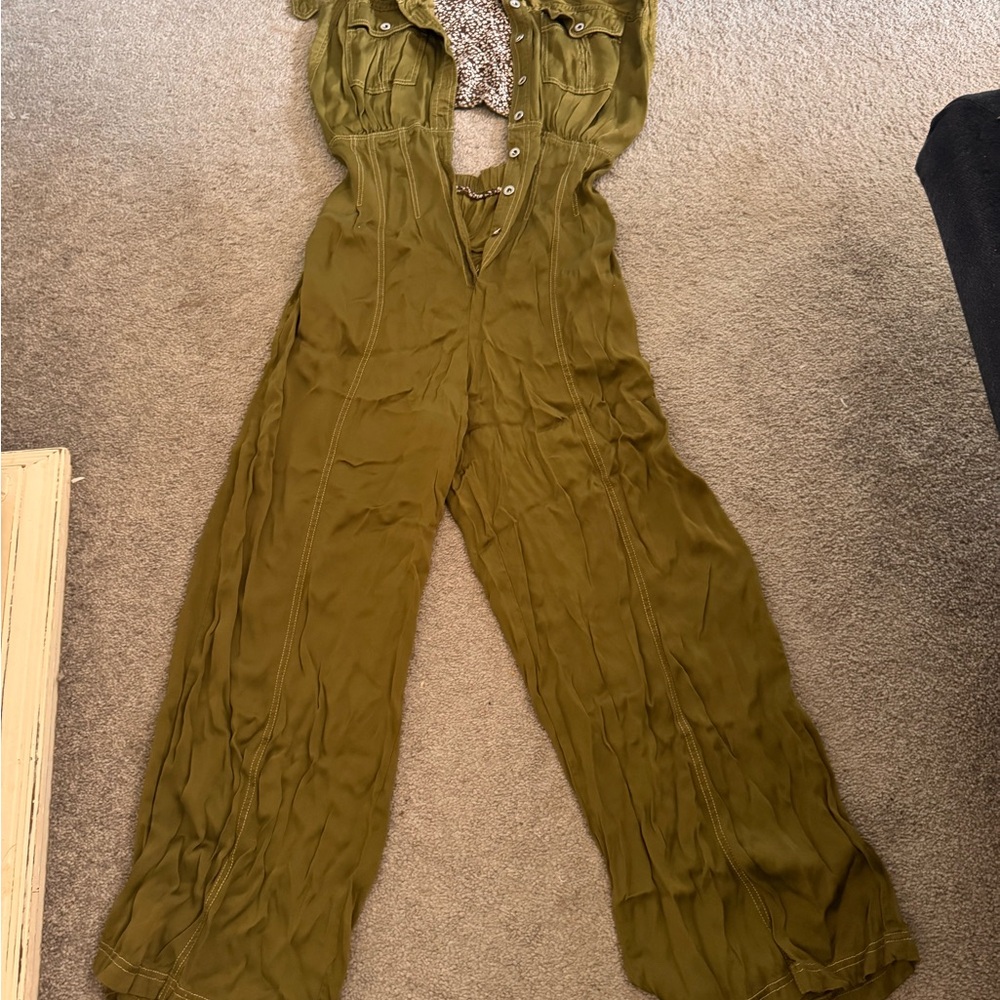 Anthropologie Khaki Jumpsuit